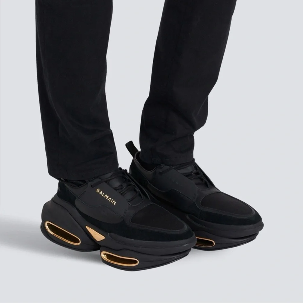 Balmain Black and Gold Chunky Sneakers
